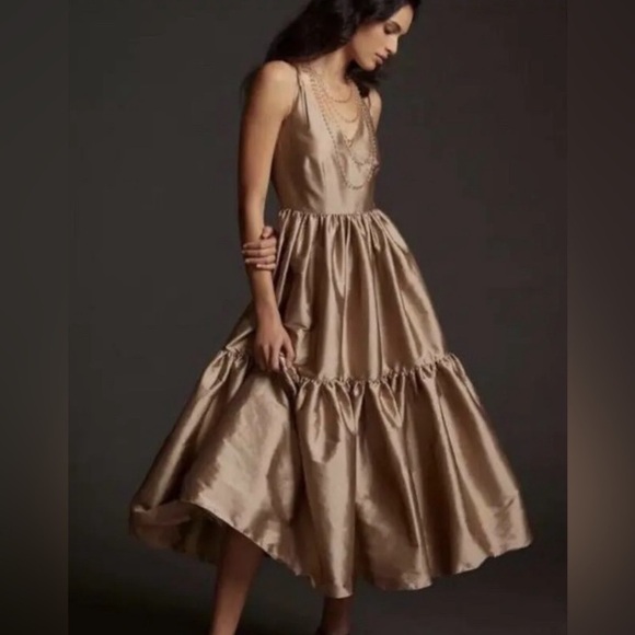 NWT anthro bloni champagne bronze tiered formal dress - Picture 1 of 8
